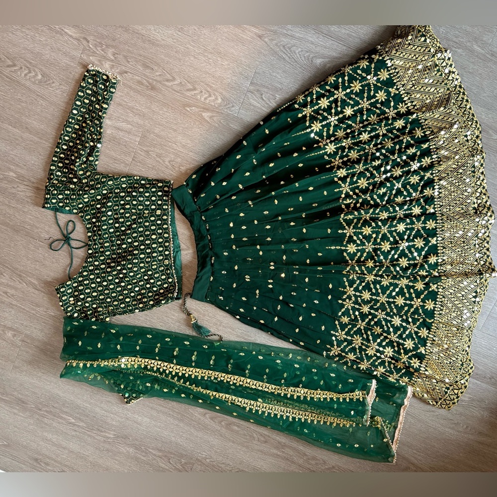 Green and Gold Lehenga with Intricate Embellishments
